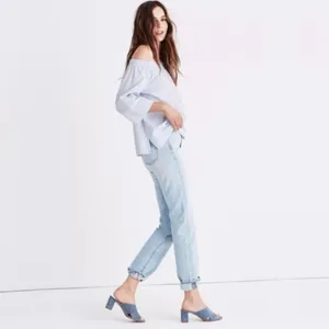 Madewell Clean Off-the-Shoulder Swing Top Shirt in Blue &‎ White Stripe Size XXS thumbnail 4