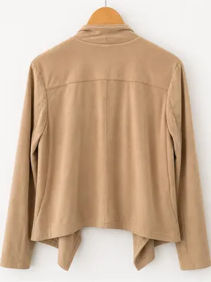 BB Dakota Faux Suede Waterfall Jacket Beige Open Front Drape Large Boho Western thumbnail 2