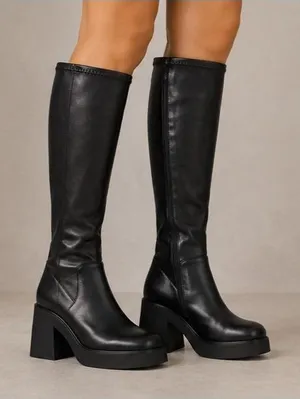GC Shoes Women's Chantal Platform Elastic Knee-High Boots Black size 8.5 thumbnail 1