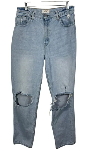Abercrombie & Fitch The 90s Straight Ultra High Rise Distressed Light Wash Jeans thumbnail 1