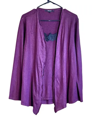 Briggs New York Size‎ 8 Plum Knit Cardigan Sweater set with Black Lace tank atttached. thumbnail 1