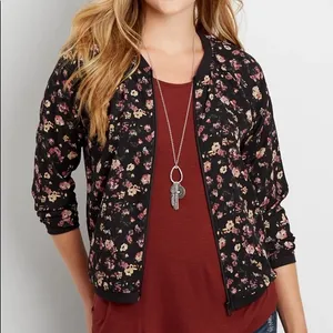 Maurices black chiffon floral print bomber jacket size M thumbnail 1