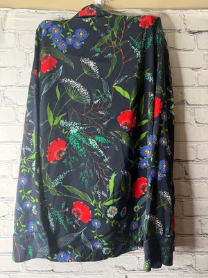 Aerie Navy Floral Button-Up Top with Red & Green Accents size small thumbnail 7