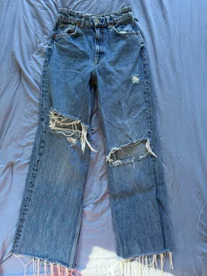Zara Custom Embroidered Distressed Jeans thumbnail 1