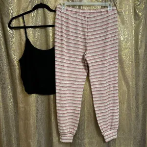 LOFT Victorias Secret Pajama Set Striped Pants Tank Soft Sleep Cozy Medium thumbnail 2