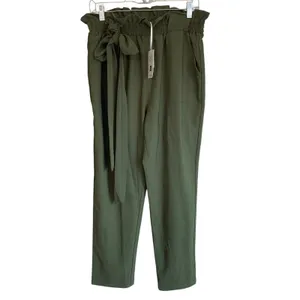 Grace Karin Paperbag Waist Pants Olive‎ Green Tie Belt Cropped Ankle Leg L NWT thumbnail 7