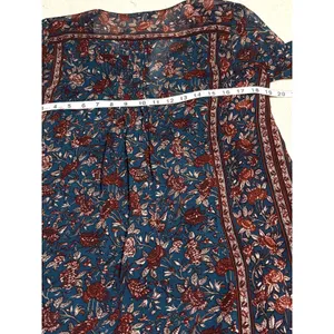 Joie 100% Silk Floral Boho Dress S Blue Burgundy Paisley Print thumbnail 3