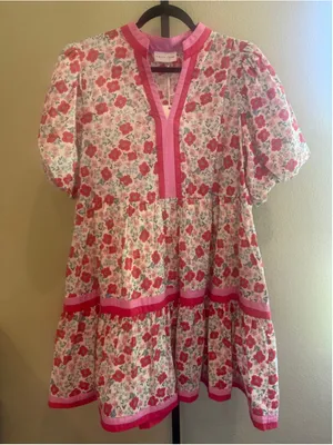Entro Tiered Floral Print Mini Dress in Red Size XL thumbnail 2