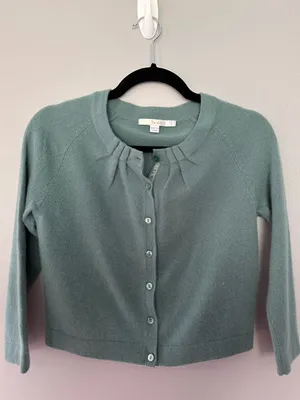 Boden 100% Cashmere Cropped Cardigan Pleated Neck Sage Green Size US 4 thumbnail 7