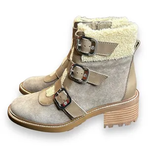 Vince Camuto Klerica Leather and Faux Fur Moto/Hiker Boot Taupe Size‎ 7M thumbnail 1