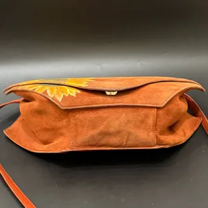 Vintage CHARLES JOURDAN Brown Suede Leather Hand-painted Sunflower Crossbody Bag thumbnail 7
