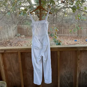 Free People Go West Utility Jumpsuit In White Denim Size M thumbnail 4