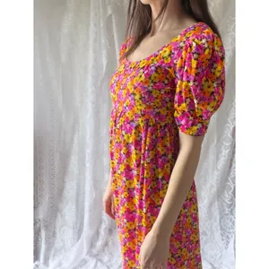 Vintage 70s Handmade Floral Puff Sleeve Maxi Dress Empire Waist Cottagecore thumbnail 7