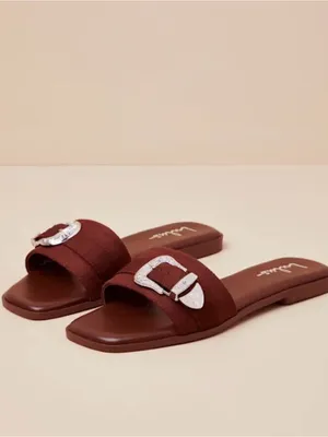Lulu's Brown Buckle Slide Sandals thumbnail 4