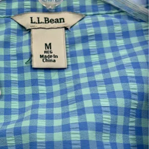 L.L.Bean Womens Medium Button-Up Gingham Shirt Blue & Green Long Sleeve 23i thumbnail 5