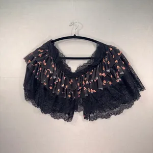 AFRM Gothic Victorian Floral Lace Ruffle Crop Top Front Closure Black Pink M thumbnail 2
