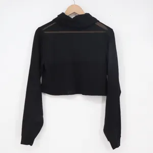 Balera Black Mock Neck Cropped Sweatshirt Sheer Mesh Back Long Sleeve SA thumbnail 3
