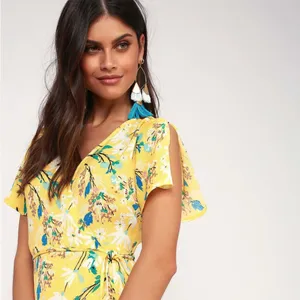 Lulu's Exclusive Yellow Wrap Dress. ‎ M thumbnail 4