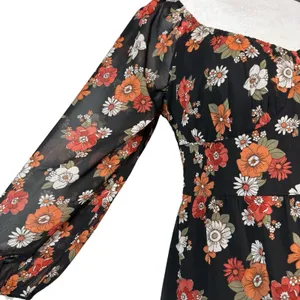 Hollister Dress Womens Medium Floral Long‎ Puff Sleeve Slit Midi Chiffon Retro thumbnail 5
