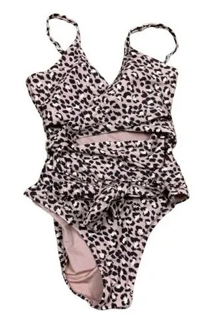 Aerie Leopard Cheetah Print Wrap Swimsuit One Piece Full Coverage Beach Small‎ thumbnail 1
