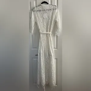 NWT Le Rose bridal bride full length Maxi white lace robe size S/M thumbnail 2