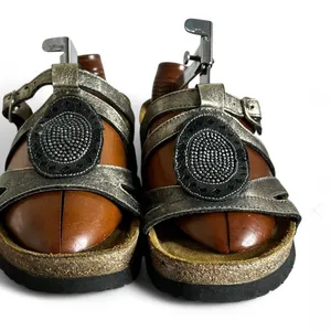 Naot Sarasota Metallic Bronze Leather Sandals Slides Shoes Size 38 L7. thumbnail 2