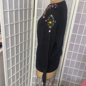 Vintage Beaded Jewel Black Sweater 80s 90s Glam Maximalist Statement Artsy Small thumbnail 5