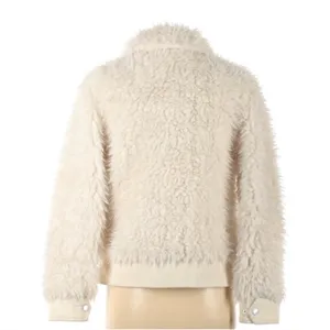 Zip Front Faux Fur Jacket in Cream thumbnail 4