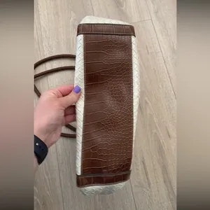 White & brown weaved faux leather purse thumbnail 8