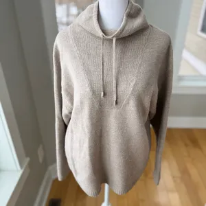 H by Halston Taupe Oatmeal Merino Wool Drawstring Mockneck Sweater Size Small thumbnail 10