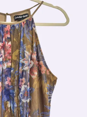 Candalette Petite Floral Mesh Maxi Dress PL Brown Blue Pink Tiered Halter Boho thumbnail 3