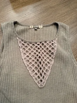gimmicks by BKE Olive Ribbed Tank with Crochet Yoke thumbnail 3
