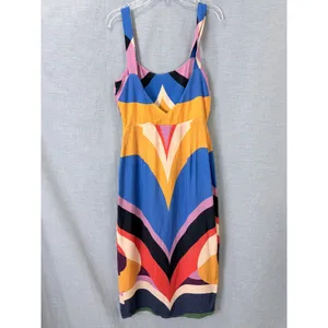 Farm Rio Graphic Heart Slip Midi Dress Colorblock‎ Multicolor XS thumbnail 9