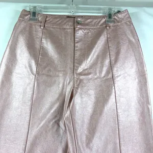Forever 21 Metallic Pink Faux Leather Wide Leg Pants High Rise Slit Hem Large thumbnail 7