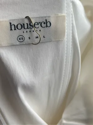 House Of CB White Puff-Sleeve Mini Dress with Tie Front thumbnail 5