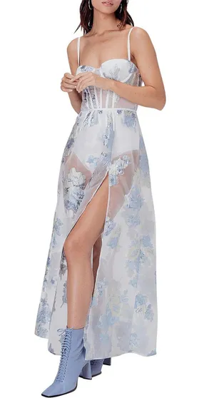 For Love & Lemons NWT Cody Organza Jacquard Maxi Dress in Icicle thumbnail 1