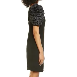 Shani Dramatic Rosette Sleeve Crepe Sheath Cocktail Dress Black thumbnail 7