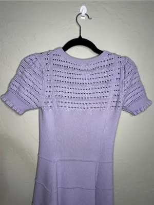 Maeve by Anthropologie Promenade Pointelle Purple Knit Ruffle Sweater Dress thumbnail 9