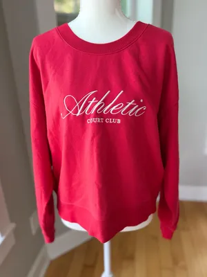 All in Motion Red "Athletic Court Club" Cropped Crewneck Sweatshirt Sz Medium thumbnail 1