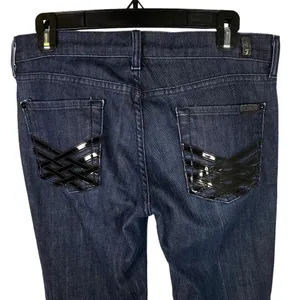 7 For All Mankind Dojo Jeans Dark‎ Wash Black Accents Size 29 thumbnail 2