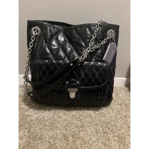 Vintage Coach Poppy Leather Slim Tote Bag‎ Sliding Chain Strap Purse Handbag Blk thumbnail 15