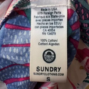 SUNDRY Tropical Floral Print Short Sleeve Ruffle‎ Hem cotton Dress Size S thumbnail 7
