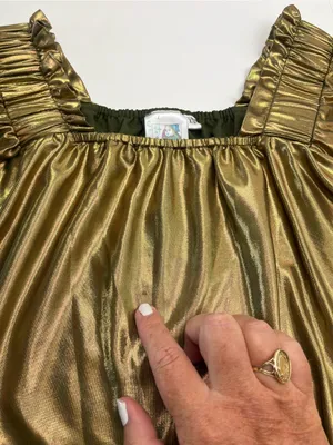 Queen Of Sparkles Metallic Gold Flutter Top Women's XS Cropped *TINY FLAW thumbnail 6