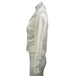Zara Womens White Linen Long Sleeve Ruched Collared Button Down Shirt Top Size L thumbnail 2