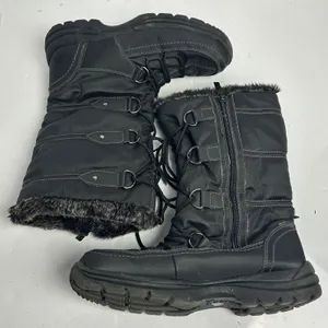 Totes Emily Black Faux Fur Trim Winter Snow Boots Size 8M Side Zip LaceUp Flaw thumbnail 11
