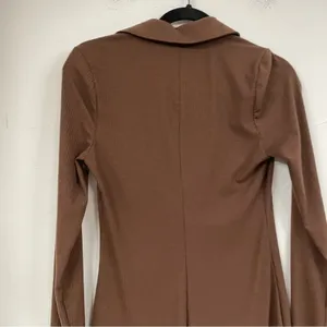 AFRM Brown Ribbed Long Sleeve Button Down Shirt Dress Mini Womens S Preppy Fall thumbnail 8
