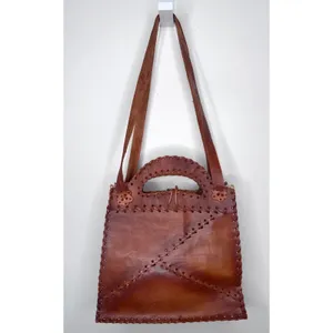 1970s Brown Tooled Leather Sculpted 3D Flower Boho Artisan Shoulder Bag thumbnail 4