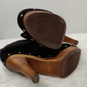 Vintage Black Guess Wooden heel booties sz 9.5 thumbnail 6