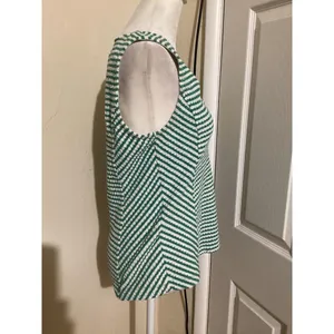 Maeve by Anthropologie Tank Top Womens Small Green White Striped Textured Knit thumbnail 2