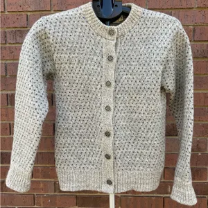 Vintage 80s LL Bean Wool Nordic Knit Snowflake Button Cardigan Sweater Medium thumbnail 1